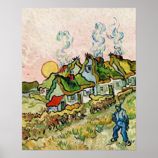 Houses and Figuur (1890) van Vincent Van Gogh Poster (Voorkant)