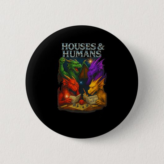 Houses And Humans Funny Novelty Rpg Gamers Men Wom Ronde Button 5,7 Cm (Voorkant)