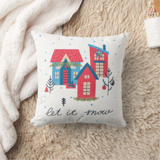 Houses Let it Snow Merry & Bright Christmas Pillow Kussen