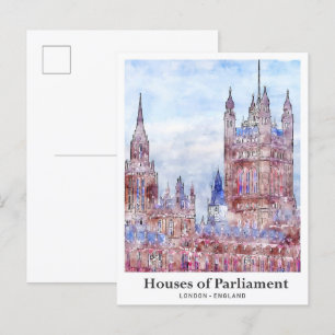 Houses of Parliament Londen Travel Waterverf Briefkaart