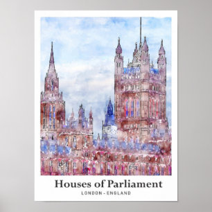 Houses of Parliament Londen Travel Waterverf Poster