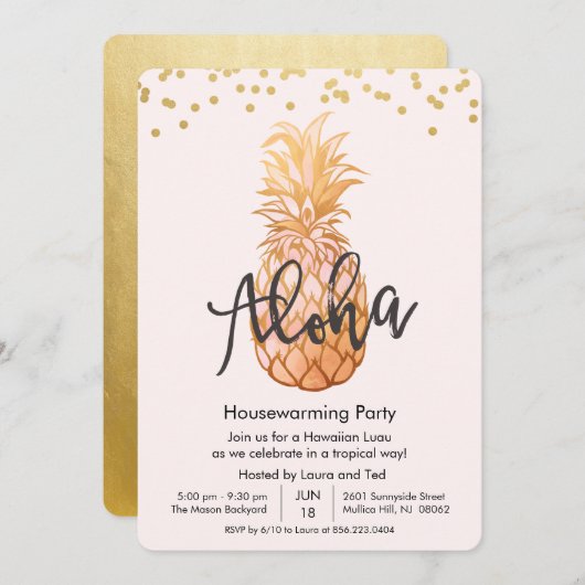 Housewarming Aloha Luau Hawaiian Party Uitnodiging (Voorkant / Achterkant)