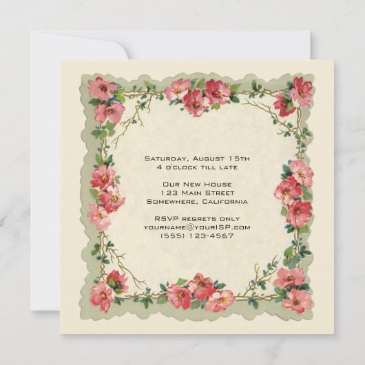 housewarming, Antiek Rozen Bloemen Bloemen Bloeme Kaart (Achterkant)