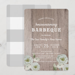 Housewarming Barbeque BBQ Party Wood Uitnodiging