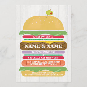 Housewarming BBQ Burger Stack New Home Invite Kaart
