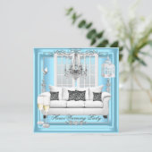 HouseWarming Blauwgroen Blue White Champagne Chand Kaart (Staand voorkant)