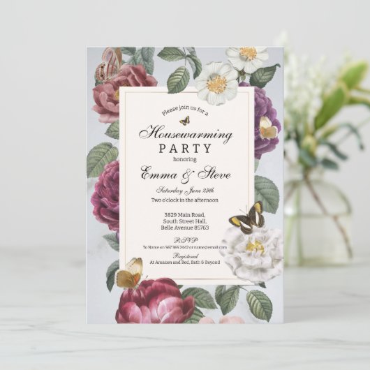 Housewarming Bloom Butterfly Floral  Kaart (Staand voorkant)