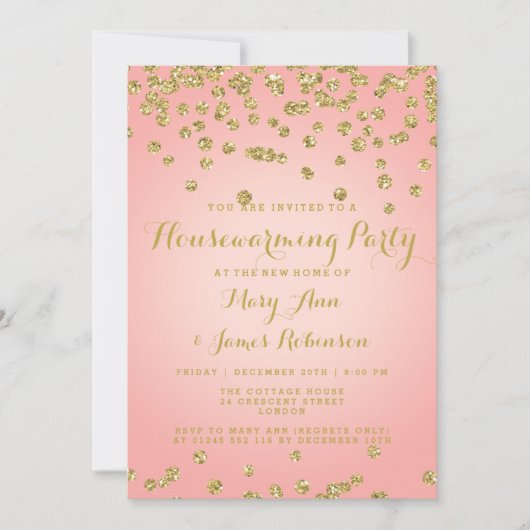 Housewarming Blush roze & Gold Glitter Confetti Kaart (Voorkant)