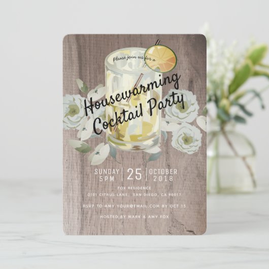 Housewarming Cocktail Party Wood Uitnodiging (Staand voorkant)