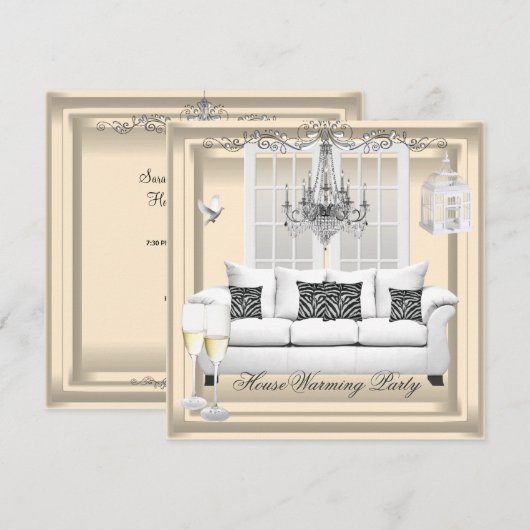 HouseWarming Cream White Champagne Chandelier Kaart (Voorkant / Achterkant)