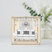 HouseWarming Cream White Champagne Chandelier Kaart (Staand voorkant)