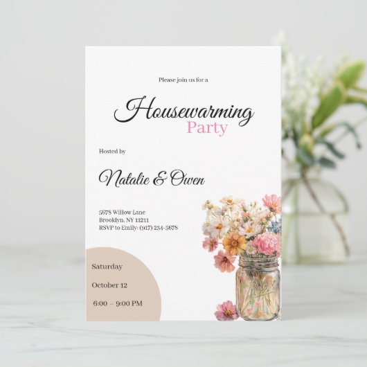 Housewarming Invitation • Floral New Home Party Kaart (Staand voorkant)