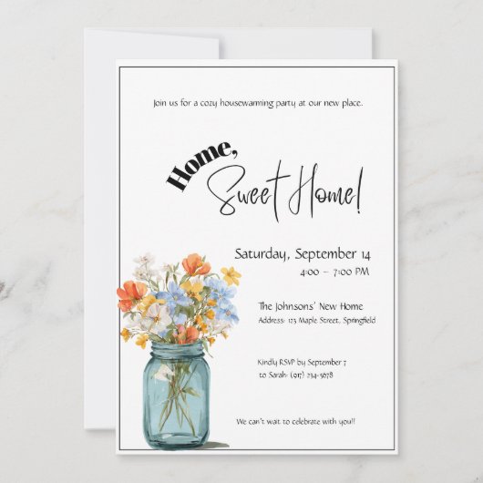 Housewarming Invitation • Home Sweet Home Floral Kaart (Voorkant)