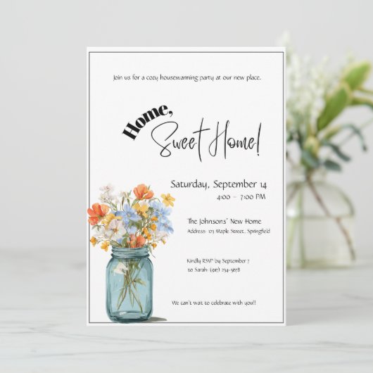 Housewarming Invitation • Home Sweet Home Floral Kaart (Staand voorkant)