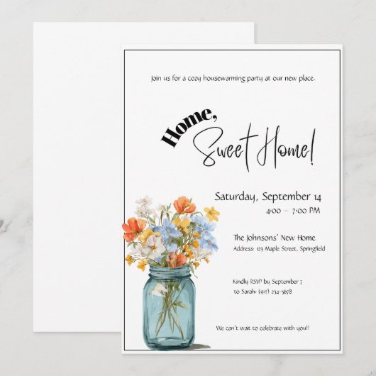 Housewarming Invitation • Home Sweet Home Floral Kaart (Voorkant / Achterkant)