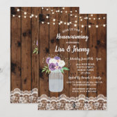 Housewarming Invite Rustic Wood Lace Floral Jar Kaart (Voorkant / Achterkant)