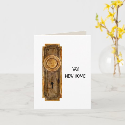 Housewarming Kaart met deurknop en deurplaat (Gele Bloem)