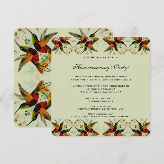  Housewarming, Kolibries Bloembloemen Kaart (Voorkant / Achterkant)