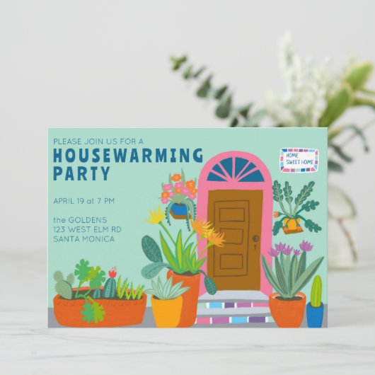 HOUSEWARMING NIEUW HUIS Kleurrijke voordeur partij Kaart (Staand voorkant)