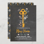 Housewarming Nieuw Huis Sleutel Bloemen Krijt Kaart (Voorkant / Achterkant)