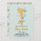 Housewarming Nieuw Huis Sleutel Bloemen Mint Kaart (Voorkant / Achterkant)