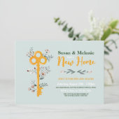 Housewarming Nieuw Huis Sleutel Bloemen Mint Kaart (Staand voorkant)