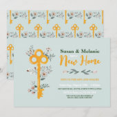 Housewarming Nieuw Huis Sleutel Bloemen Mint Kaart (Voorkant / Achterkant)