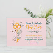 Housewarming Nieuw Huis Sleutel Bloemen Roze Kaart (Staand voorkant)