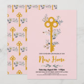 Housewarming Nieuw Huis Sleutel Bloemen Roze Kaart (Voorkant / Achterkant)