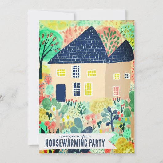 Housewarming Nieuw Huis Tuin Waterverf Schattige F Kaart (Voorkant)