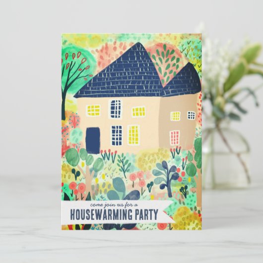 Housewarming Nieuw Huis Tuin Waterverf Schattige F Kaart (Staand voorkant)