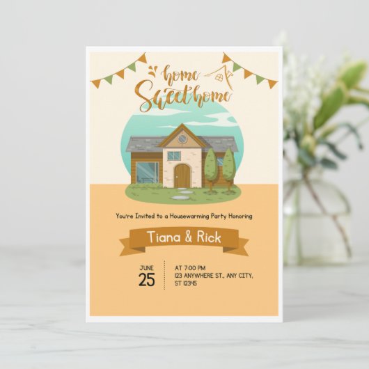 Housewarming Nodig Oranje Uitnodiging Kaart uit (Staand voorkant)