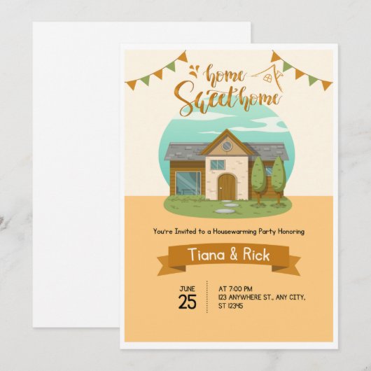 Housewarming Nodig Oranje Uitnodiging Kaart uit (Voorkant / Achterkant)