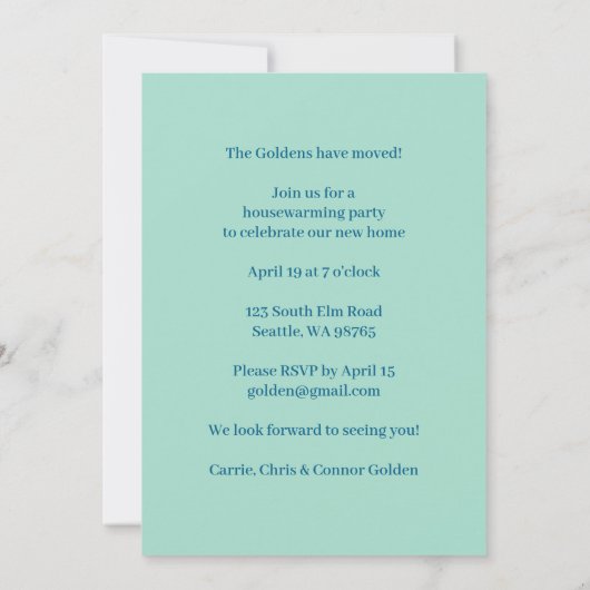 HOUSEWARMING Party Bloemenboeket Nieuw Home Schatt Kaart (Achterkant)