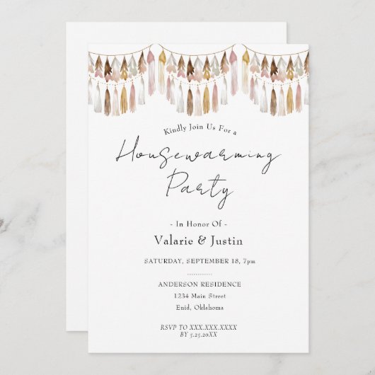 Housewarming Party Boho Tassels Kaart (Voorkant / Achterkant)