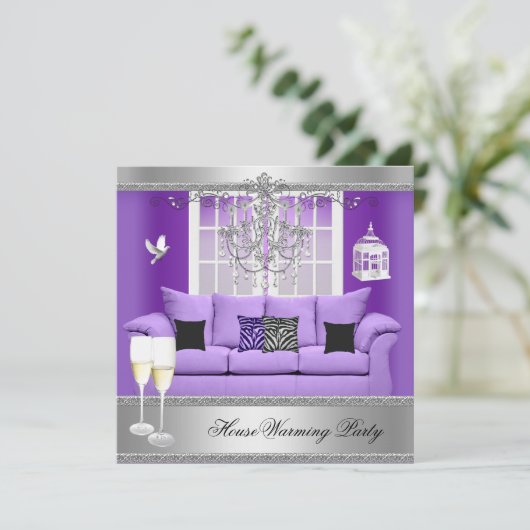 HouseWarming Party Champagne Chandelier Sofa Kaart (Staand voorkant)