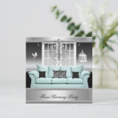 HouseWarming Party Chandelier Blauwgroen Silver Wh Kaart (Staand voorkant)