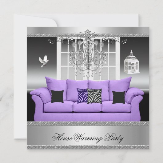 HouseWarming Party Chandelier Paars Silver White Kaart (Voorkant)