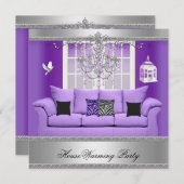 HouseWarming Party Chandelier Paarse Sofa Silver Kaart (Voorkant / Achterkant)