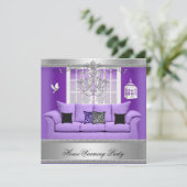 HouseWarming Party Chandelier Paarse Sofa Silver Kaart (Staand voorkant)