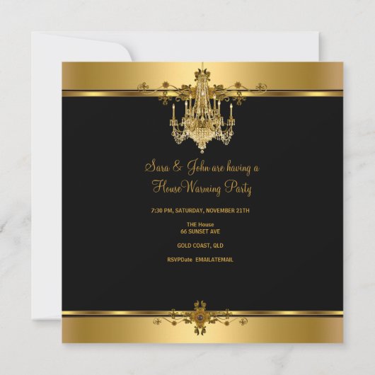 HouseWarming Party Chandelier Rich Gold Black Kaart (Achterkant)