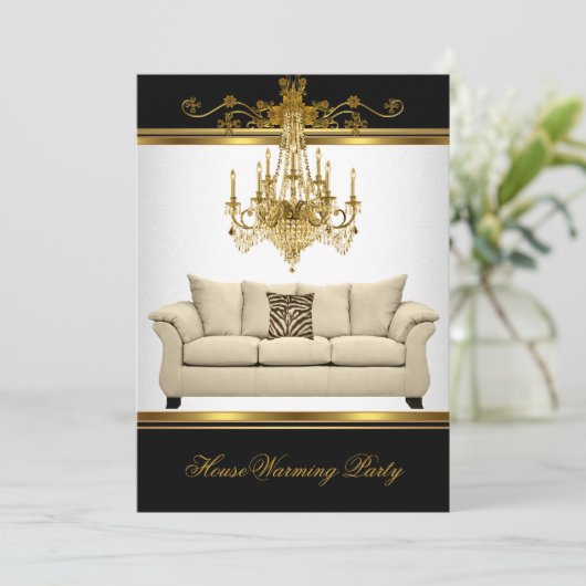 HouseWarming Party Chandelier Rich Gold Black Kaart (Staand voorkant)