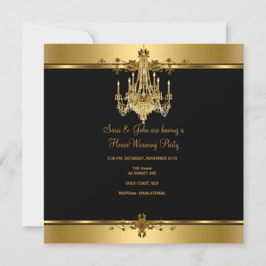 HouseWarming Party Chandelier Rich Gold Black Kaart (Achterkant)
