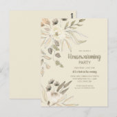 Housewarming Party Cream Brown Waterverf Floral Briefkaart (Voorkant / Achterkant)
