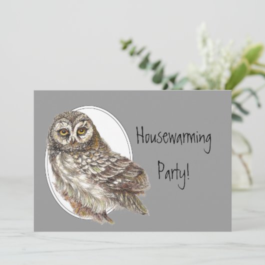 Housewarming Party Custom Uitnodigen met Uil Kaart (Staand voorkant)