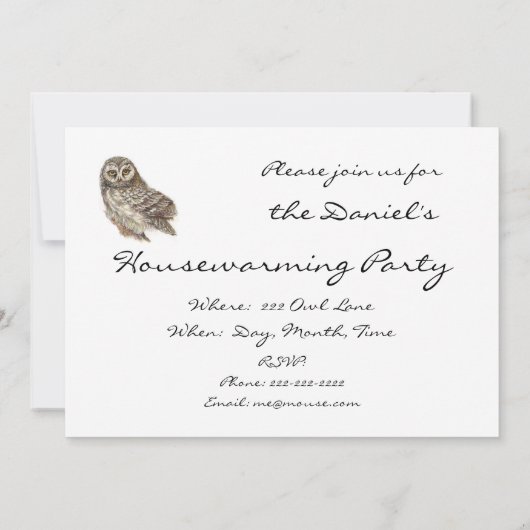 Housewarming Party Custom Uitnodigen met Uil Kaart (Achterkant)