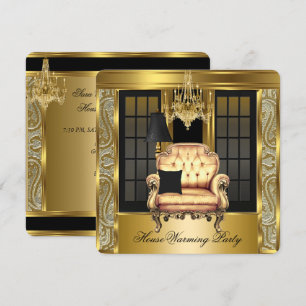Housewarming Party Damast Kroonluchter Gouden Stoe Kaart