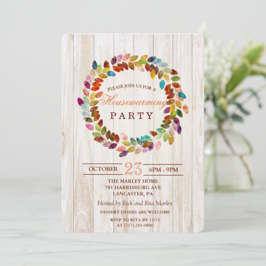 Housewarming Party Glitter krans uitnodiging (Staand voorkant)