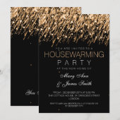 Housewarming Party Gold Falling Stars Kaart (Voorkant / Achterkant)