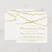 Housewarming Party Gold Ggloed String Lights Kaart (Voorkant / Achterkant)